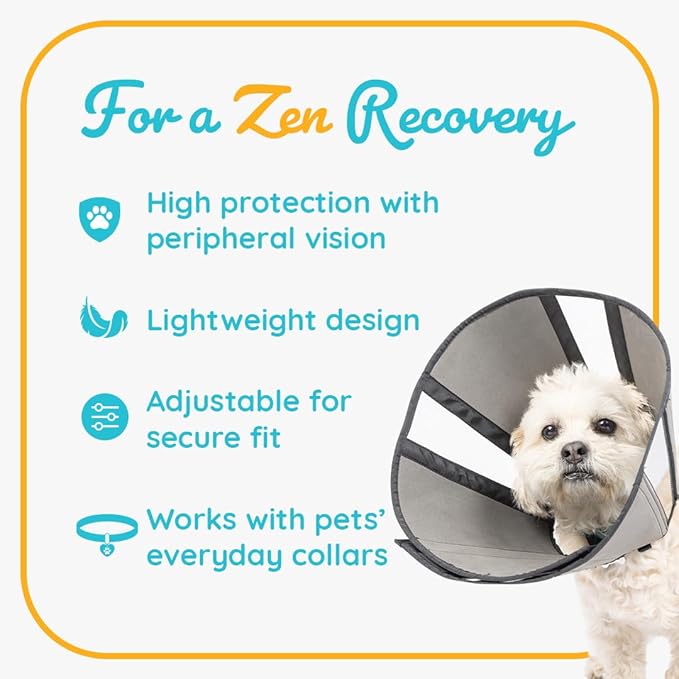 ZenPet Pet Recovery Cone E-Collar for Dogs and Cats - Always Use with Your Pet's Everyday Collar - Comfortable Soft Collar is Adjustable for a Secure and Custom Fit (Medium)