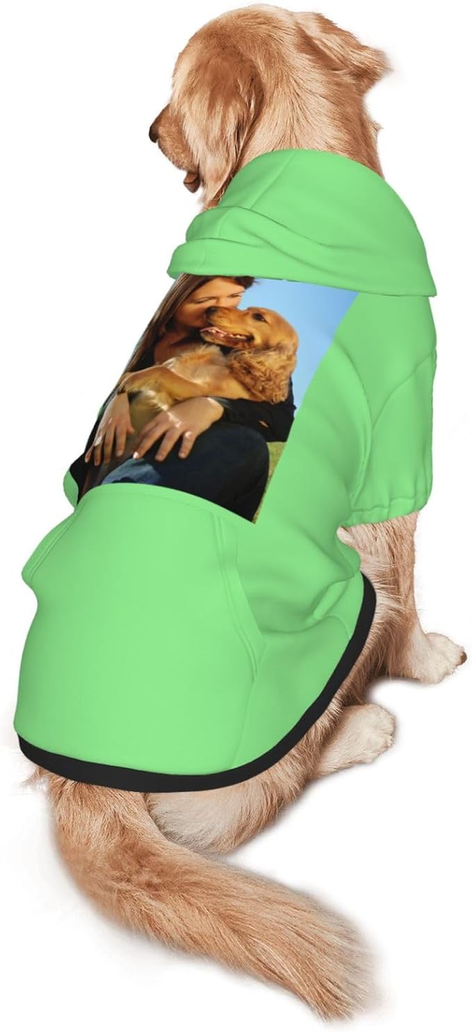 Custom Dog Hoodie Add Your Design Soft & Warm Personalized Photo Text Logo Name Dog Clothes for Puppy Sweatshirt Hooded for Small Medium Large Dogs Girl/Boy Cats LightGreen