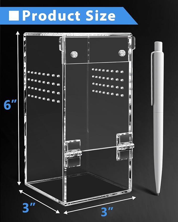 Jumping Spider-Enclosure 3x3x6 Inch Mini Tarantula-Enclosure, Small Jumping Spider Accessories Terrarium, Acrylic Full Transparency Child Play Tortoise Enclosure, Bug Terrarium (Mini Magnetic)