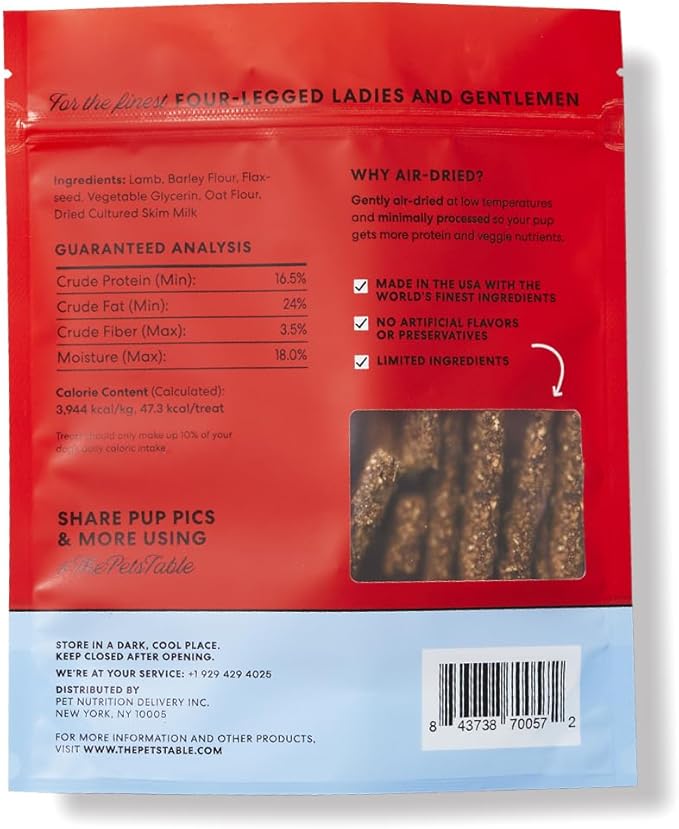 The Pets Table Lamb Limited Ingredient Diet Air-Dried Healthy Dog Treats, 8-Ounce Bag