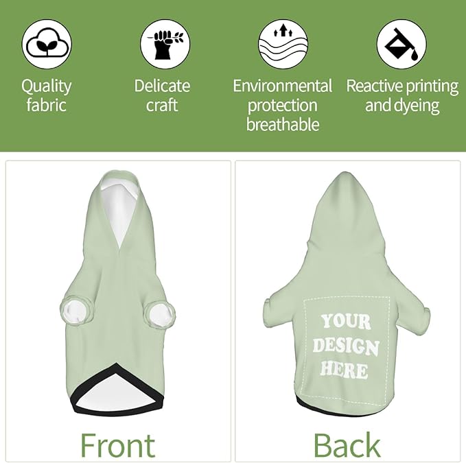 Personalized Chihuahua Dog Hoodie, Custom Pet Warm Sweatshirt Costume with Name Number Photo, Customize ID Clothes for Pupppy Kitten Dogs Cats, LightGreen, L