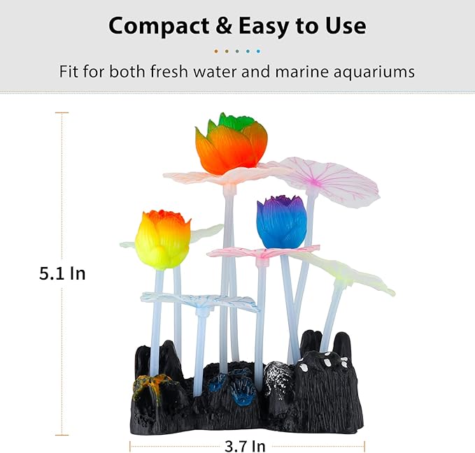Uniclife Glowing Effect Lotus Ornament Silicone Decor Aquarium Decoration for Fish Tank with Suction Cup