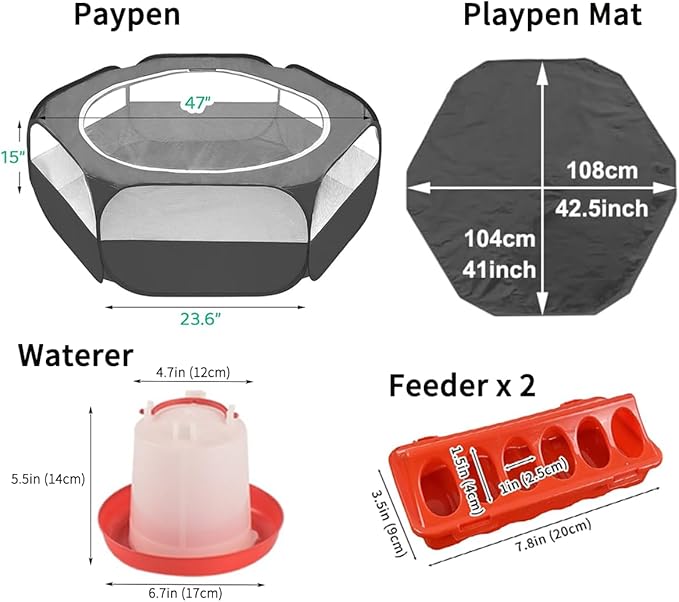 Amakunft 5 in 1 Chick Brooder Box Small Animals Chicken Playpen with Pad Mat, Chick Waterer and Feeder Pop Up Playpen Tent Chicks Coop Indoor/Outdoor for Baby Chicken/Duck