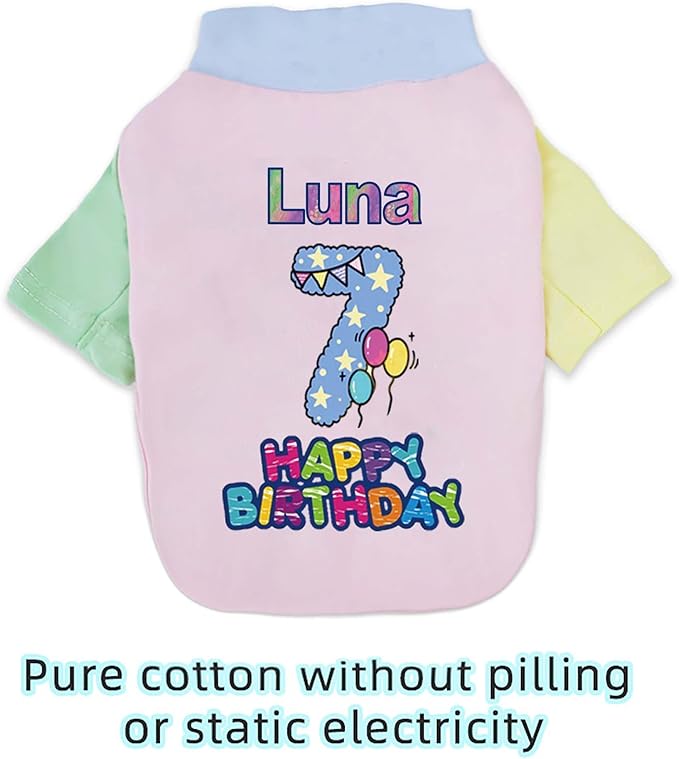 Custom Dog Birthday Shirt,Personalized Pet Apparel Print with Name Age Number,Pet Birthday Outfit,Lightweight Breathable Cotton Vest for Small Medium Large Dogs Cat (Dopamine Yellow, X-Large)