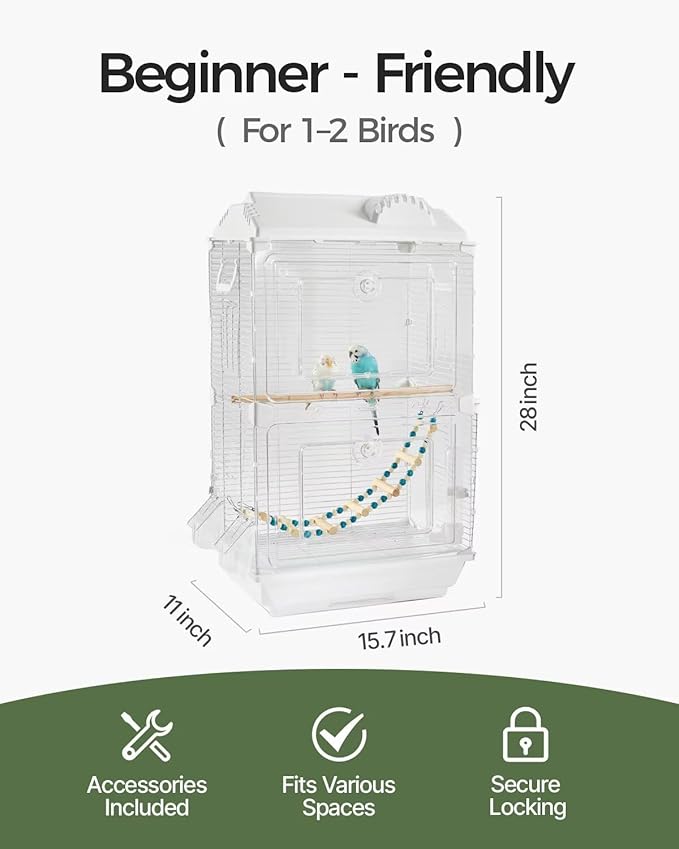 Clear View Bird Cage, Medium Birdcage Aviary for Beginner, Backup Bird Cages Ideal for Travel,Carrier, Bird Breeding or Rescue