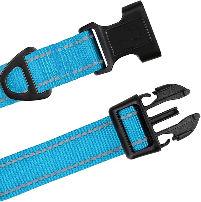 TagME Reflective Nylon Dog Collars, Adjustable Classic Pet Collar with Quick Release Buckle for Large Dogs, Sky Blue, 1.0" Width