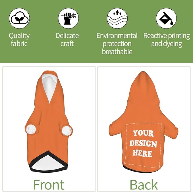 Dog Clothes, Custom Dog Hooded Sweatshirt, Personalized Pet Costume Robe Shirt with Text/Image/Club Name/Pet Shop Logo for Small Medium Large Dogs and Cats, Orange, M