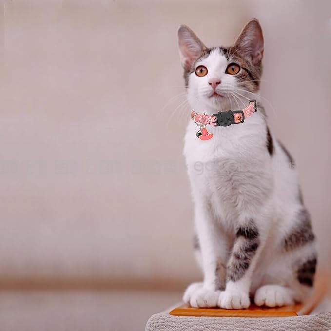 Halloween Cat Collar, Cotton 2 Pack Cat Collar with Bells, Breakaway Collars for Girl Boy Cats Kittens, Halloween Pink