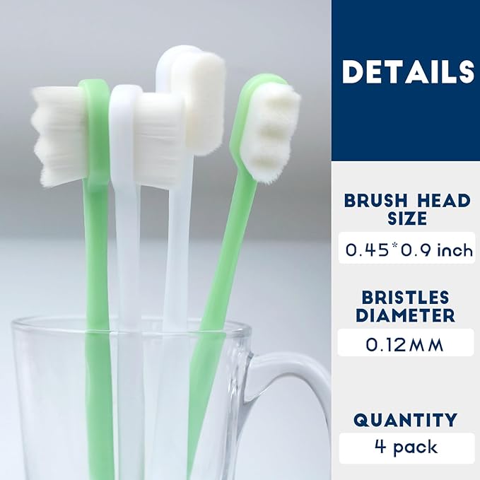 Dog Toothbrush Kit 4 Pack, 10,000 Ultra-Soft Bristles, Dog Tooth Brush for Medium to Large Dogs & Cats, Pet Tooth Brushing Kit for Easy Dental Cleaning, 2 Black Wave Head & 2 White Flat Head