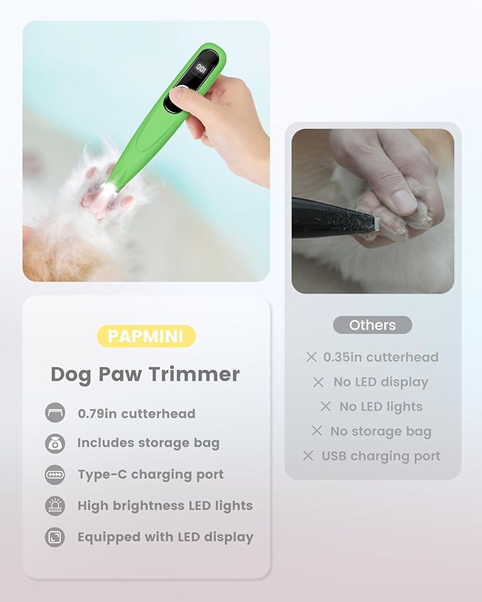 Dog Paw Trimmer with LED Display, Ultra-Low Noise Cordless Paw Trimmers for Dog's Feet, Cordless Hair Trimmer for Paws, Ears, Face, Rump