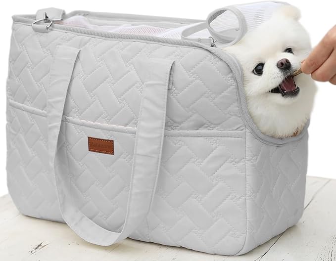Grey Small Puppy Carrier Purse,Woman Style Pets Bag for Cat Kittens Multiple Pockets,Breathable Mesh Soft Cushion,Travel Outdoor Picnic Pets Totes,MAX 6 lb (Grey, Small)
