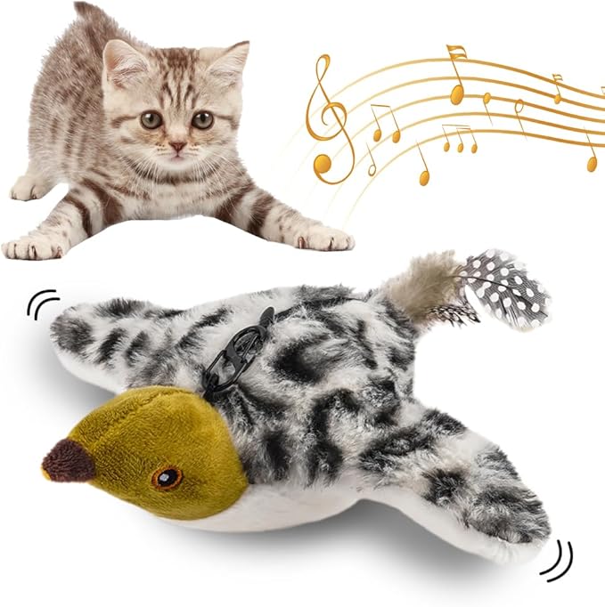 Flapping Bird Cat Toy, Interactive Chirping Bird Cat Toy, Simulated Chirping Bird Cat Toys Flapping Wings, Rechargeable, 3 Modes, Touch Activated (Sparrow #B)