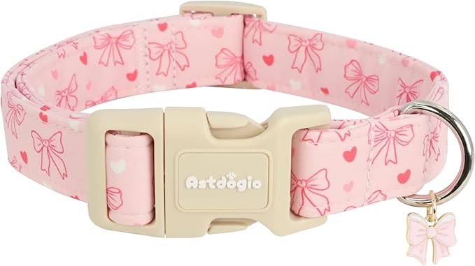 Pink Bow Dog Collar, Adjustable Cotton Dog Collar for Small Medium Large Dogs, Cute Puppy Collars for Girl Female Dogs, Ideal for Gifts,Pet Accessory,M