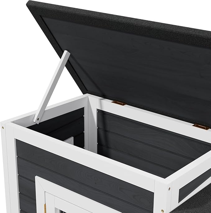 Outdoor Rabbit Hutch, Bunny Cage, Chicken Run Coop Wooden Quail Cage Duck Coop with Ventilating Wire Poultry House for Small Animals (Gray+Black)