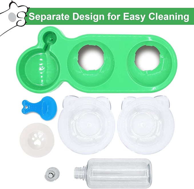 Triple Cat Bowls with Water Dispenser, Pet Whisker Friendly Water and Food Bowl Set with Non-Slip Mat, 15° Tilted Double Feeding Bowls, Elevated Wet and Dry Food Dish for Kitten&Small Dog (Mint)