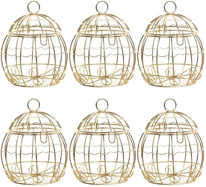 Beaupretty 6pcs Birdcage Shape Tinplate Candy Box Elegant Wedding Favor Containers for Sweets Treats and Decorative Hollow Chocolate Cases Golden Finish