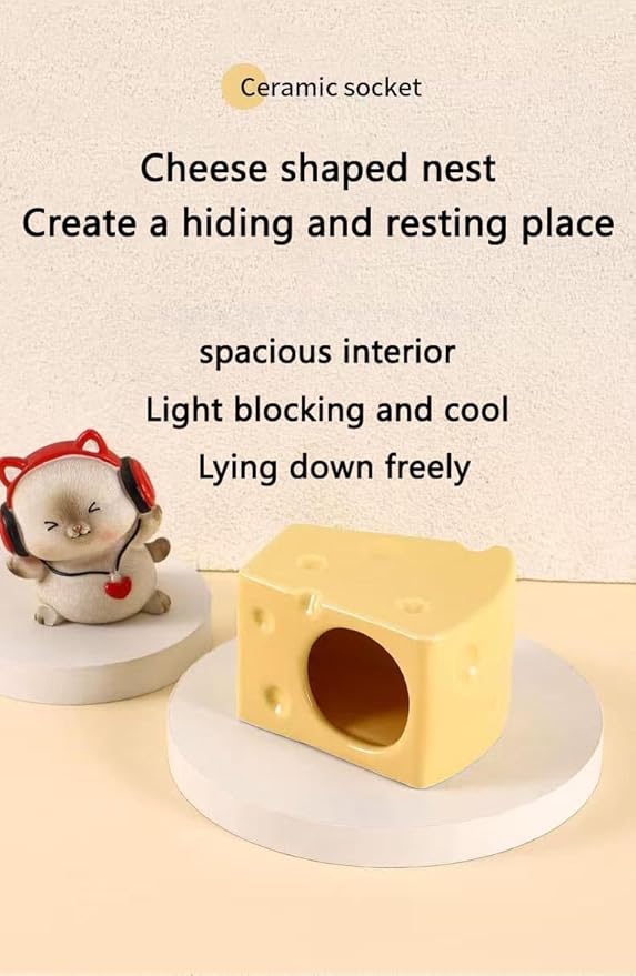 Ceramic Pet Hamster House Cute Cheese Shaped Hamster Cave Small Animal Houses & Habitats for Mice, Gerbils, Lemmings or Other Small Pets
