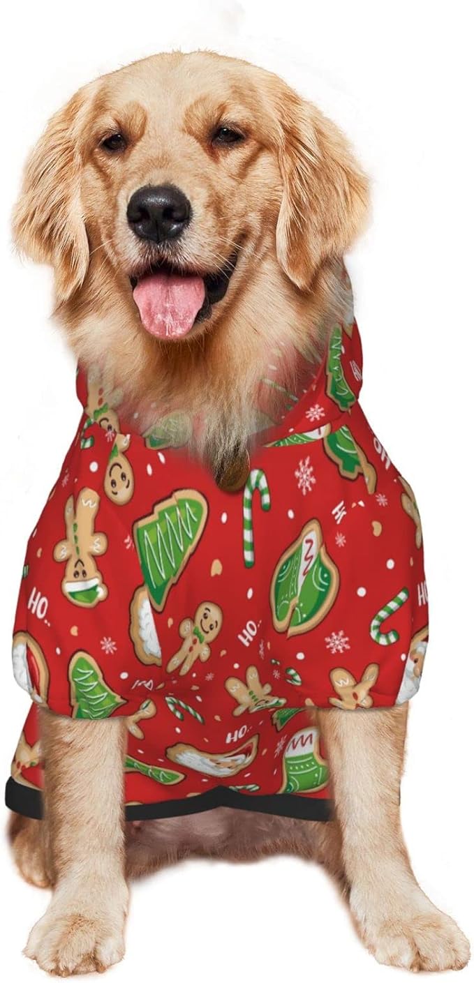 Santa Claus with Gingerbread Man Hoodie,Christmas Cosplay Dog Clothes with Pocket and Hat Winter Clothes Sweaters Large