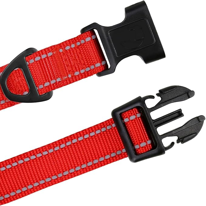 TagME Reflective Nylon Dog Collars, Adjustable Classic Pet Collar with Quick Release Buckle for Small Dogs, Red, 5/8" Width