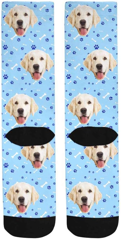 MyPupSocks Custom Personalized Photo Pet Face Socks, Cat and Dog Tracks Paws Bones Crew Socks with Picture for Men Women