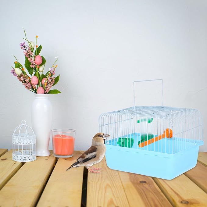 Small Bird Travel Cage:Portable Small Bird cage with Parrot Feeder Cups & Standing Perch for Parakeets Lovebirds Parrotlets