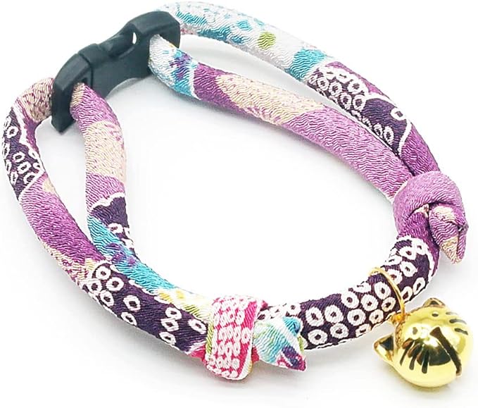 PetSoKoo Cat Collar with Kitty Face Bell. Cute Japan Chirimen Kitten Collar. Soft & Lightweight.
