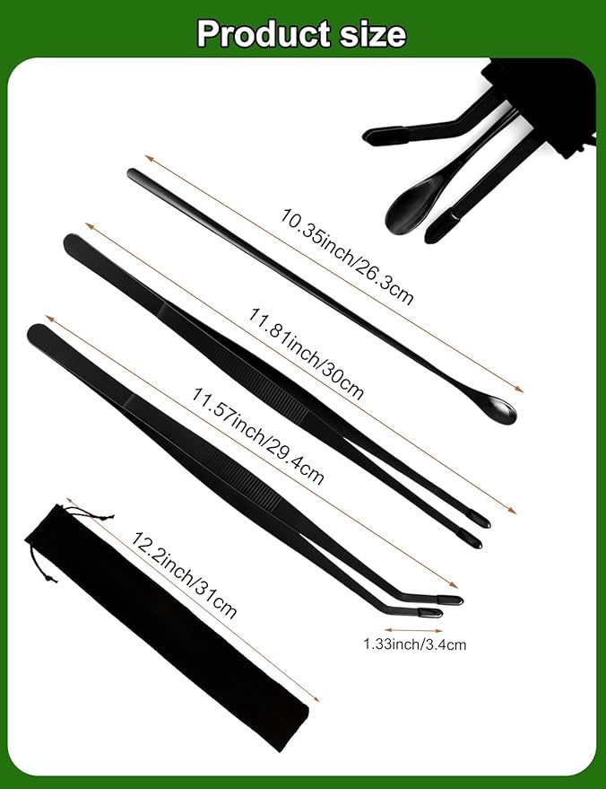 3PCS Reptile Feeding Tongs with Rubber Tips, 11.8-inch Stainless Steel Reptile Tongs and Spoon Long Feeding Tweezers for Turtles, Bearded Dragons, Geckos, Tree Frog, Tank Accessories