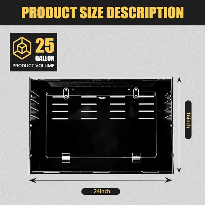 25 Gallon Reptile Tank 24"x16"x16" – PVC Reptile Enclosure Terrarium for Leopard Gecko, Ball Python, Bearded Dragon, and Snake Habitat Setup