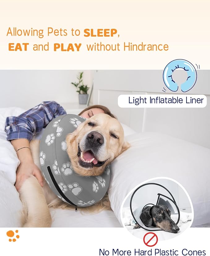 Supet Inflatable Dog Cone Collar for Large Medium Small Dogs, Soft Cone Collar for Dogs Cats, ECollar Doggie Neck Donut Dog Cone Alternative After Surgery