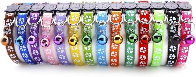 Reflective Cat Collars Breakaway with Bell 2-Pack Girl Boy Pet Kitten Collar with Star Moon Patetrn Adjustable 7.5-12.5 Inch (Orange)