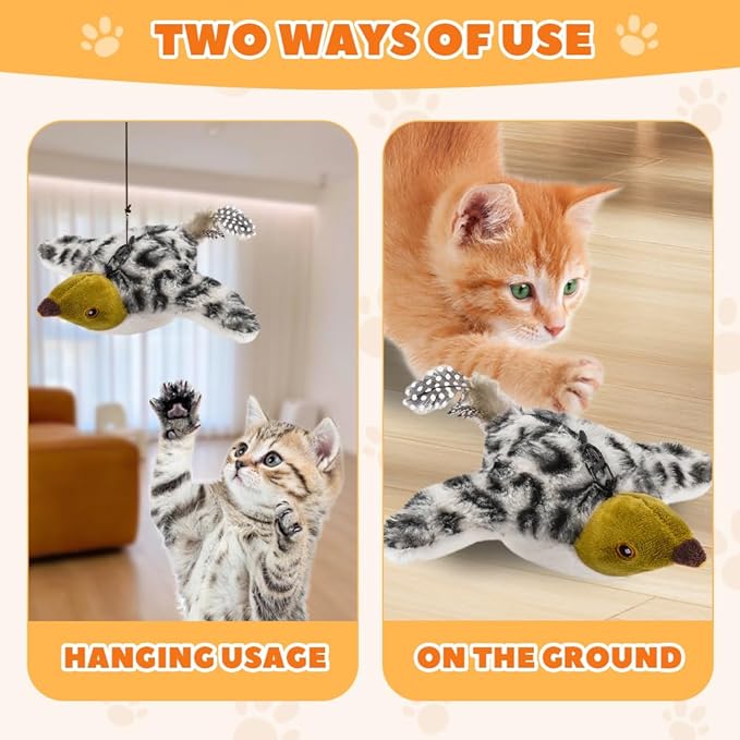 Flapping Bird Cat Toy, Interactive Chirping Bird Cat Toy, Simulated Chirping Bird Cat Toys Flapping Wings, Rechargeable, 3 Modes, Touch Activated (Sparrow #B)