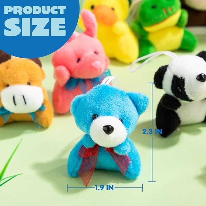 JOYIN 72 Pack Mini Animal Plush Toy Assortment (72 Units 3" Each),Bulk Stuffed Animals Party Favors for Kids, Small Animals Plush Keychain Decoration, Carnival Prizes, Christmas Party Favors