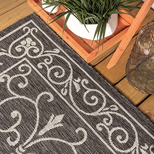 Vintage Filigree Indoor Outdoor Round Area Rug 4 Ft Black
