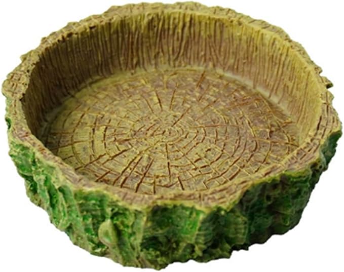 Reptile Water and Food Bowl, Natural Tree Bark Design, Round Shallow Dish, Terrarium Feeding Dish for Lizards, Snakes, Amphibians (Small)