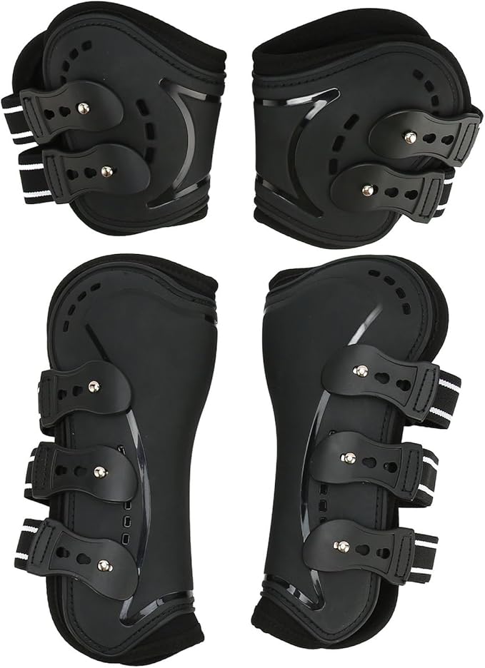 Horse Leg Guard, Horse Leg Protector Shock Absorption Breathable Open Front Tendon Boots for Jumping Show Riding, PU Shell Front Back Wrap Protective Boots Guards (L)