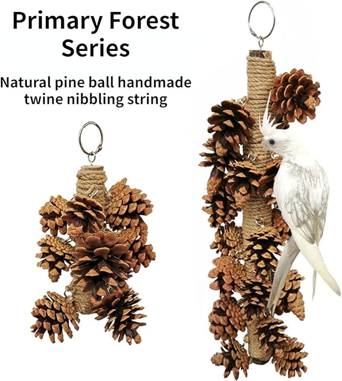 Parrot Toys Natural Pine Cones Bird Chew Toys Hanging Chewing Sticks Toys Bird Cage Toys for Conures Parakeets Cockatoo Cockatiel (with 8 Pinecones)