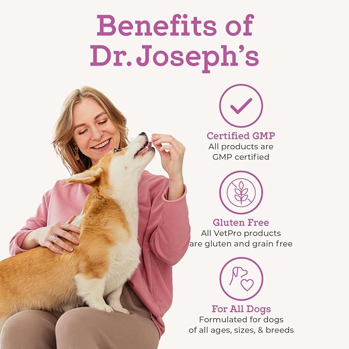 Dr. Joseph's VetPro Complete Peanut Butter Hip and Joint Dog Chews, 60 Count, Pain and Inflammation Relief with Glucosamine, Chondroitin, MSM, Turmeric, Vitamin C, Omega 3, Treats Hip Dysplasia