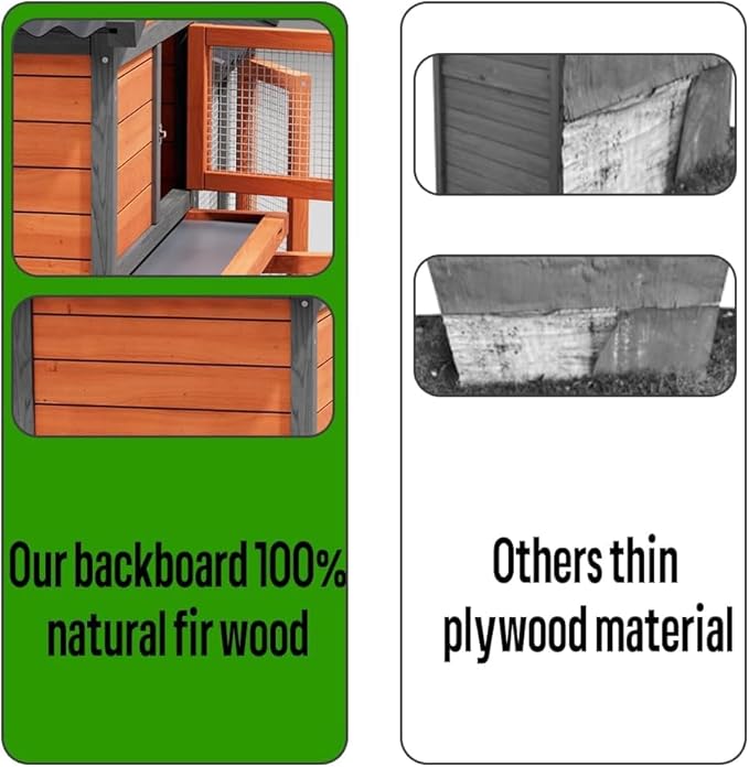 Chicken Coop, Chicken Run, Small Wooden Duck Coop Outdoor 2-Tier Hen House All Weather Used Poultry Quail Cage Rabbit Pet Hutch House with (Brown with Black)