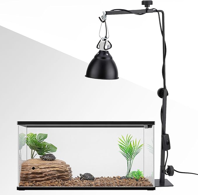 Hamiledyi Adjustable Reptile Lamp Stand 15"-25" Metal Bracket - Heavy-Duty Heat/UVB Light Holder for Reptile Terrariums, Turtle Tanks & Amphibian Habitats