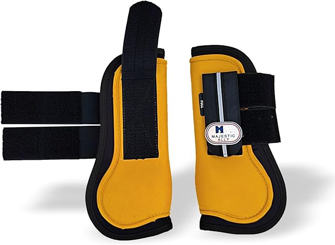 Majestic Ally Horse Leg Protection Fetlock and Tendon Boots Set, PU Shell, Neoprene Lining, Hook and Loop Closures, Multiple Colors and Sizes