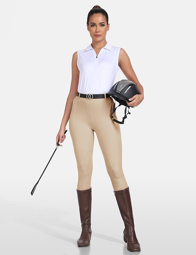 MoFiz Women's Horse Riding Pants Full Seat Silicon Knee-Patch Equestrian Breeches Horseback Schooling Tights Zipper Pockets