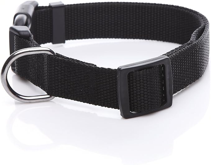 Adjustable Nylon Dog Collar, pet Collar 1 Inch 3/4 Inch 5/8 Inch Wide, for Large Medium Small Dogs（3/4 Inch,Black）