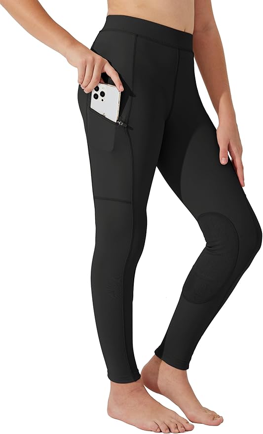 Willit Girls Horse Riding Pants Tights Kids Equestrian Breeches Knee-Patch Youth Schooling Tights Zipper Pockets