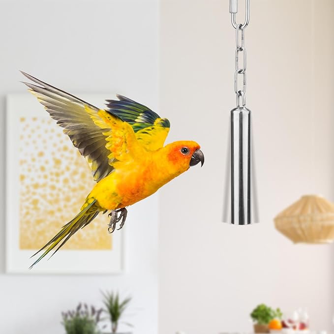 Hypeety Stainless Steel Bell Bird Toys Chew Toy for Parrot, Macaw, African Greys, Small Cockatoo, Parakeet, Cockatiels Heavy Duty Bird Cage Stand Toys (L-8.45 inch)