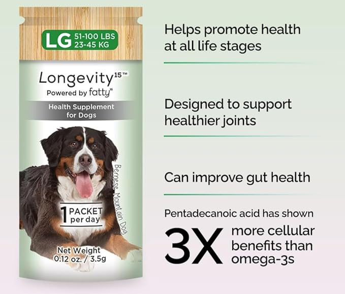 Yummy Combs Longevity15 – C15:0 – Fatty Acid Health Supplement for Dogs – Healthy Pet Supplies – for Medium Dogs, 1 Pack