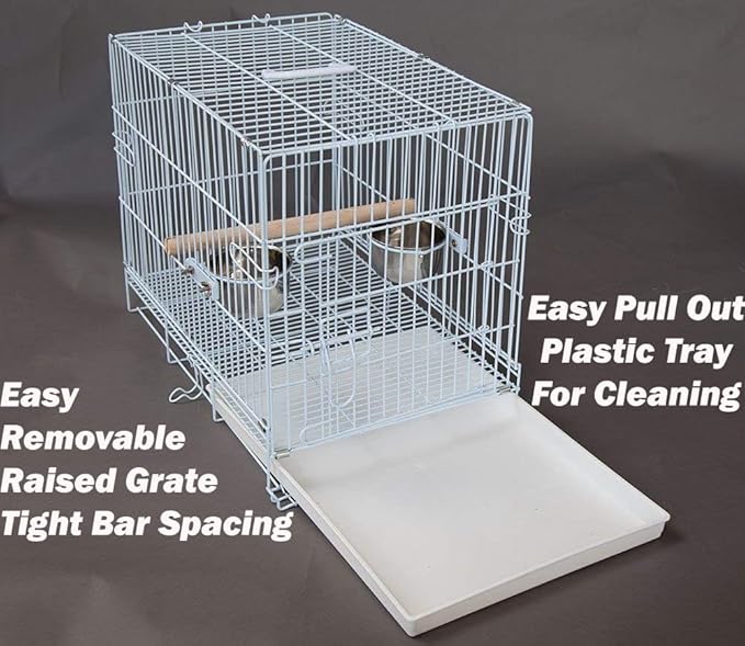Large 23.5"x16.5"x20"H Travel Vet Bird Parrot Easy Foldable Metal Cage Carrier with Stainless Bowls and Wooden Stand Perch Prevent Beaks Out