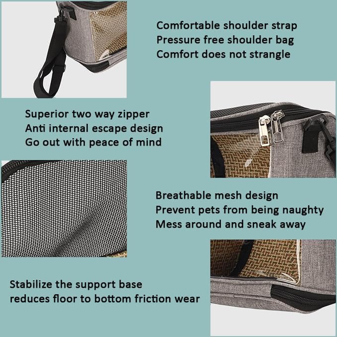 FLEXMAN Bird Carrier Bag, Portable Small Bird Travel Cage, Transparent Lightweight Breathable, Two Way Zipper Parrot Travel Cage with Side Pockets for Parrots, Birds, Hamsters, Small Lizards (Grey)