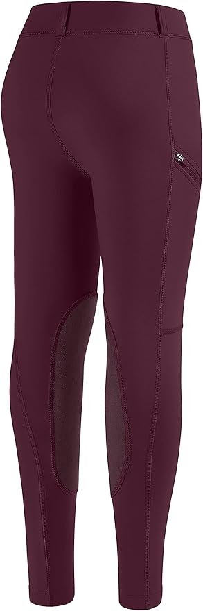 SANTINY Girls Horse Riding Pants with Zipper Pockets Kids Stretchy Equestrian Breeches Knee-Patch Youth Schooling Tights