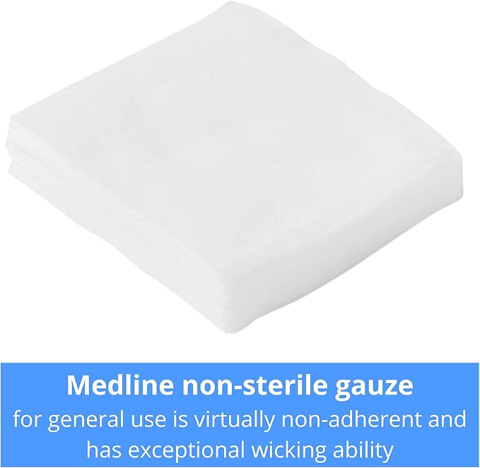 Medline Non-Woven Non-Sterile, Rayon/Poly Gauze Sponge, 4 x 4, 4-Ply (10 Packs of 200)