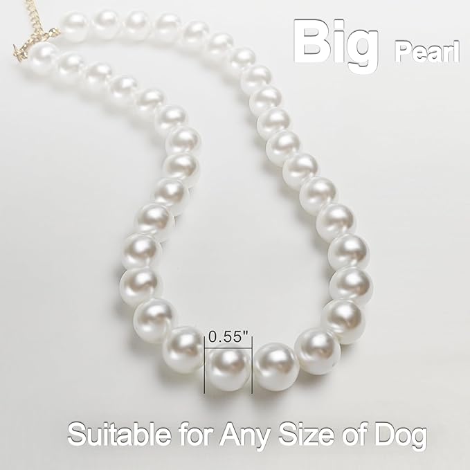 Chunky Pearl Dog Collar(0.55 Inch) for Small Dogs Cats, Adjustable Beaded Dog Collar Imitation White Pearls, Elegant Dog Jewelry Girl Accessories for XS Extra Small Dogs Necklace.